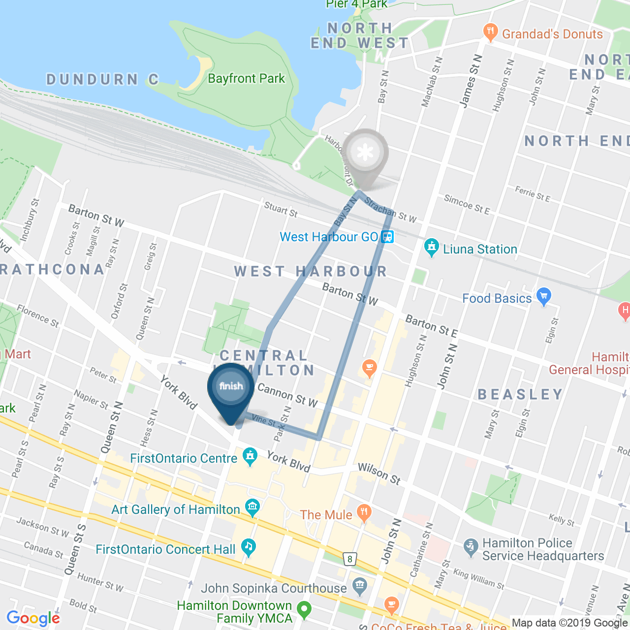 Coldest Night of the Year 2020 - Hamilton City Centre 2km Map