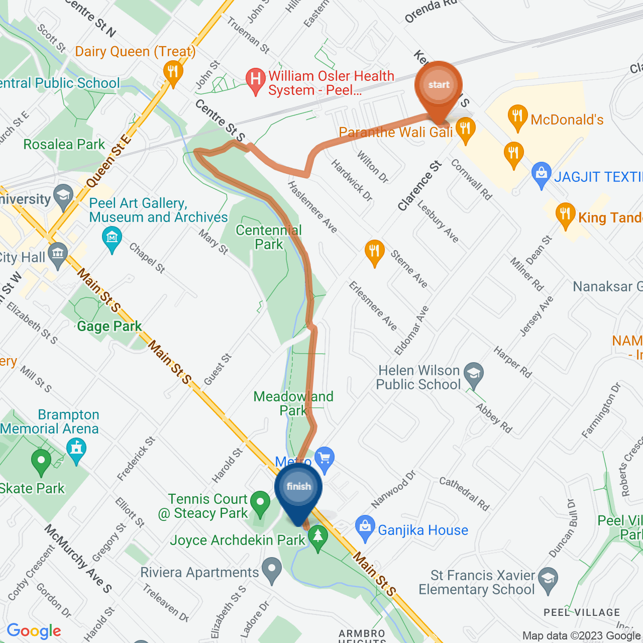 Brampton 5km Map - Ride for Refuge 2023